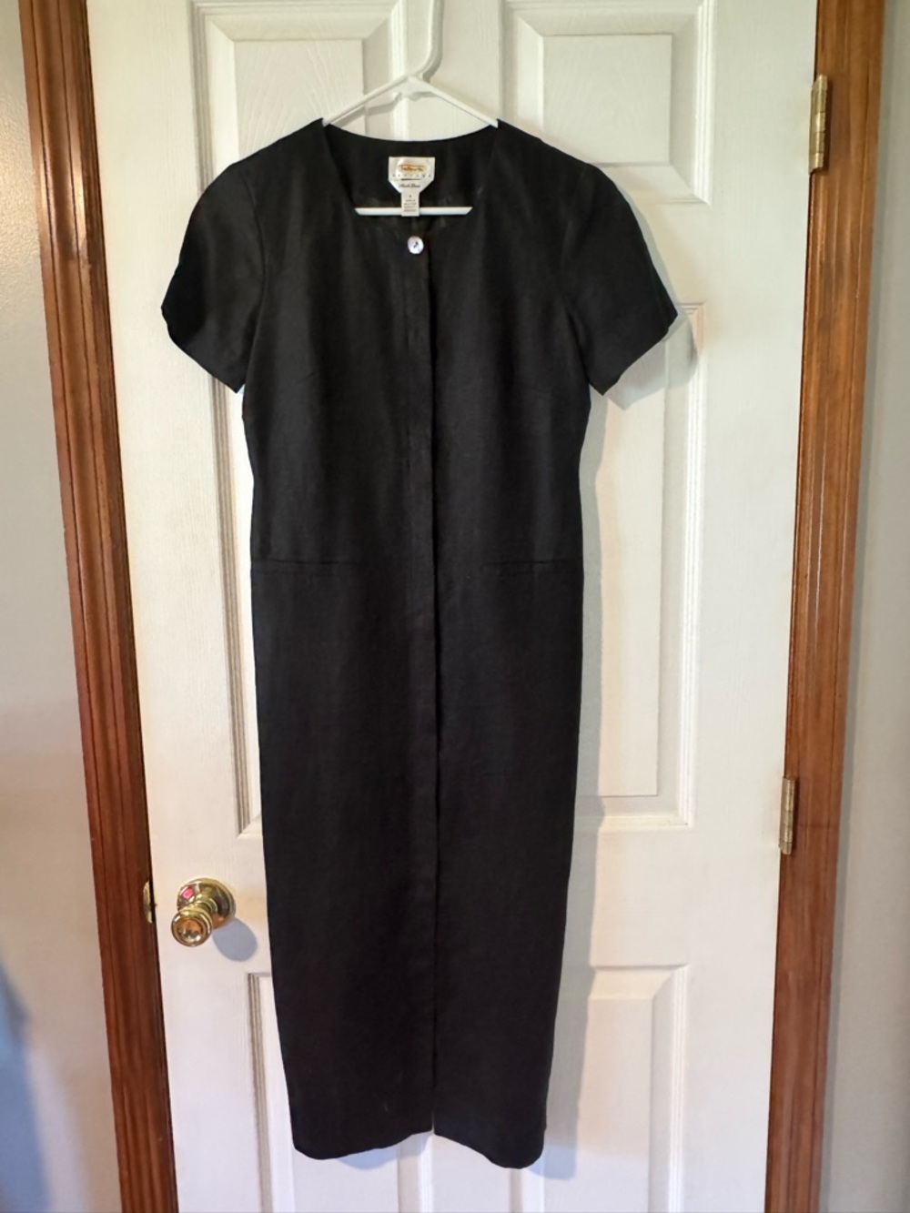 Talbots Black Short-Sleeve Midi Sheath Dress Irish Linen